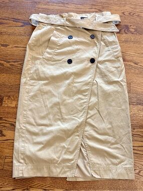 LOFT Beige Double-Breasted Wrap Pencil Skirt